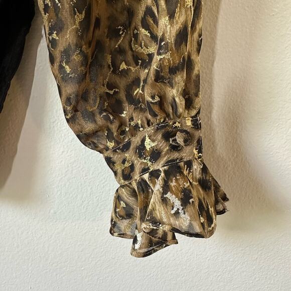 L Rothschild for Lilli Ann Bodysuit Size Large Night Life Ruffle Sheer Leopard - Picture 6 of 8